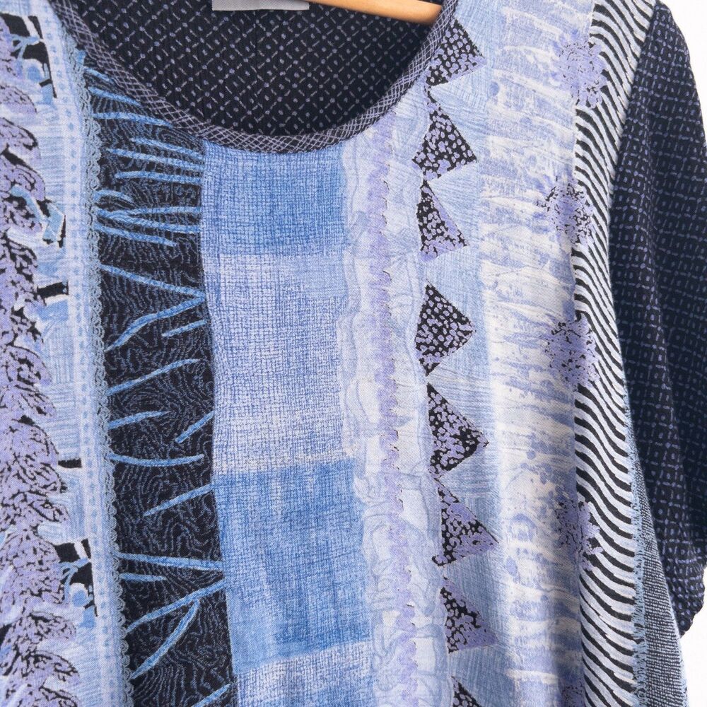 VTG 90s Rabbit Rabbit Rabbit Design Abstract Blue Layered Maxi Dress Size 12M - Picture 5 of 15